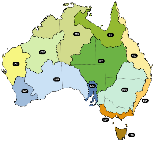 Australia's 13 drainage divisions.